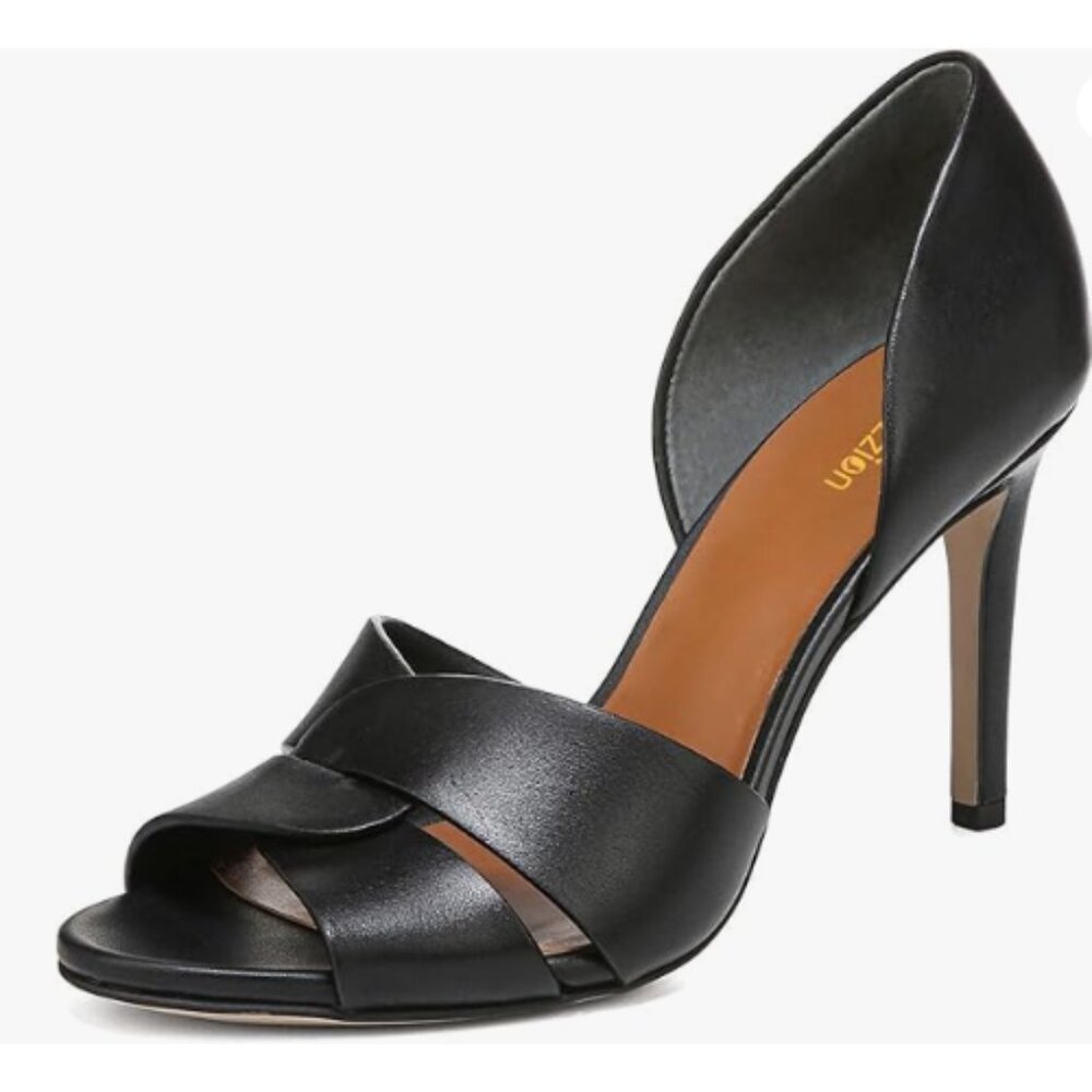 Pazzion Black Sexy Open Toe High Heeled D'Orsay Pumps Slip On Two Pieces Sandal
